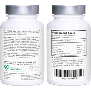 Curcumin 95 Advanced, 60 Capsules, High Strength Curcumin (The Active Component of Turmeric) with 95% Curcuminoids + Bioperine® (Black Pepper Extract), Vitamin D, Tomato and Ginger Root, GMP Approved
