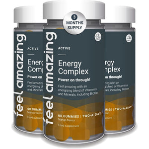 Feel Amazing Energy Complex Gummies - Vitality Support with B-Vitamins - Immune Boost - Mango Flavour, Vegetarian, Halal, 60 Gummies, 30-Day Supply (1)