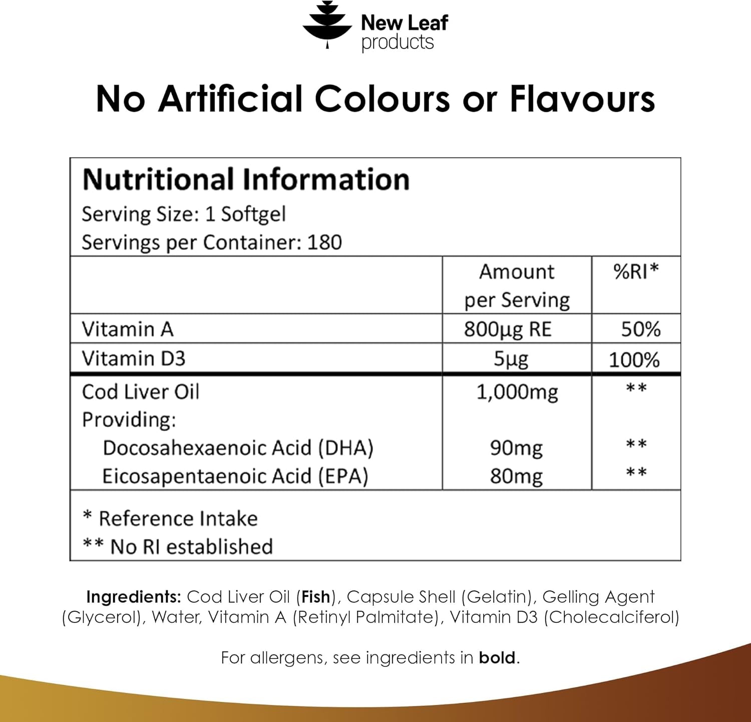 Cod Liver Oil Softgels 1000Mg - 180 Cod Liver Soft Gels High Strength Softgels- Cod Liver Oil Rich in Omega 3 EPA DHA Fatty Acids + Vitamins a & D, High Strength Fish Oil - UK Made, by New Leaf