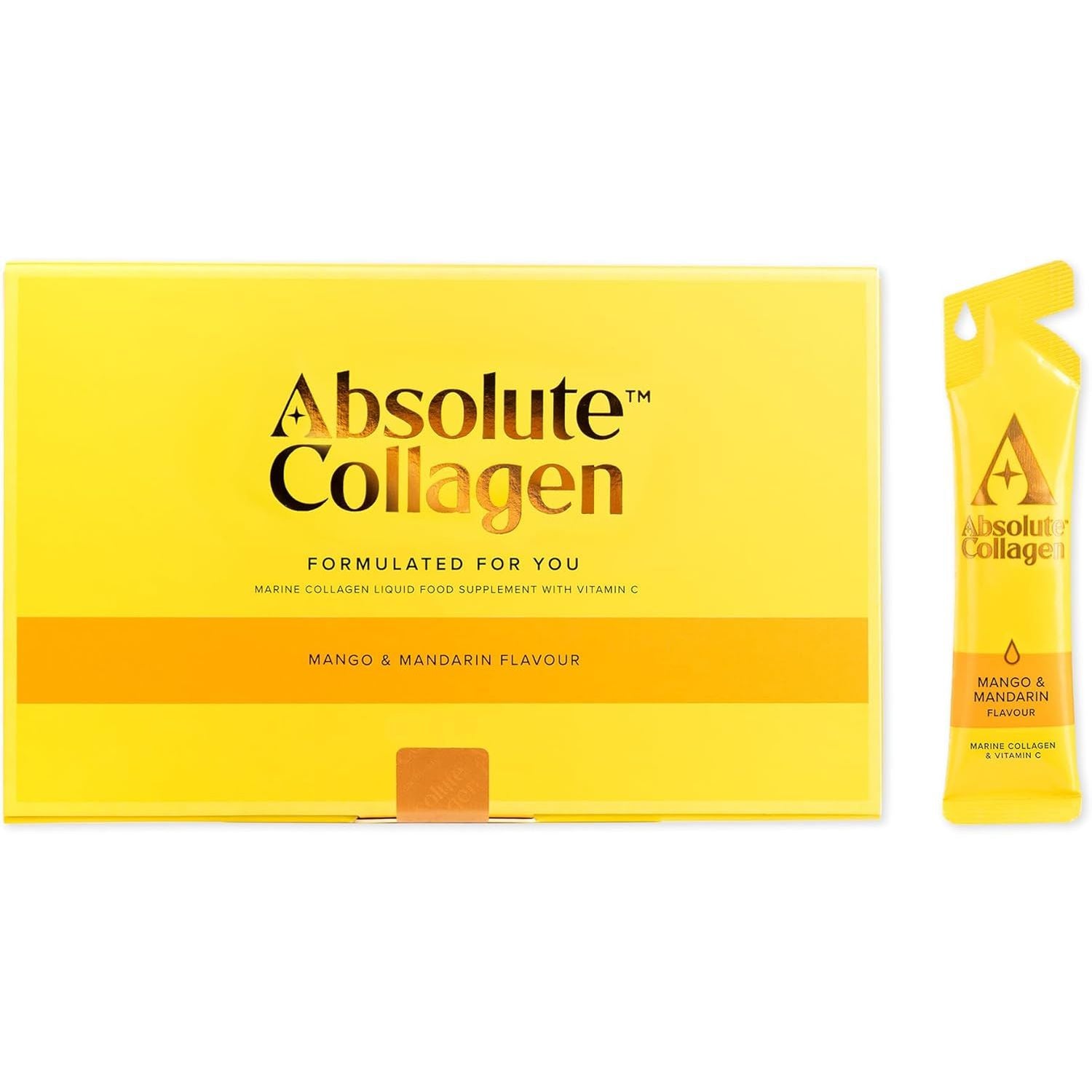 Absolute Collagen Marine Liquid Collagen Supplement for Women, 8000Mg High-Strength Collagen with Vitamin C, Sugar-Free, for Skin, Hair & Nails, Mango & Mandarin Flavour, 14 Sachets per Box