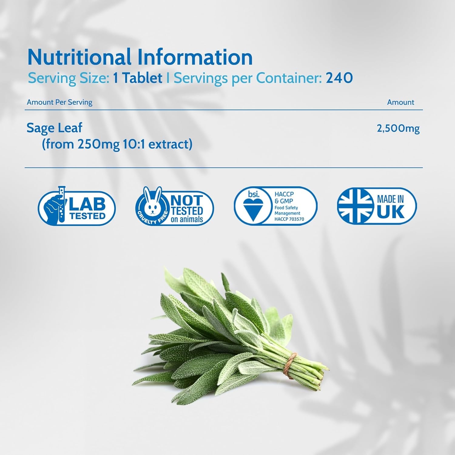 Health4All Sage Leaf 2500Mg 240 Tablets 8 Months Supply, Essential Sage Water Extract for Menopause Support, High Strength Menopause Supplement One-A-Day Tablets (Not Capsules) | Made in UK