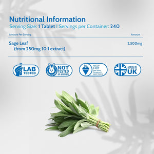 Health4All Sage Leaf 2500Mg 240 Tablets 8 Months Supply, Essential Sage Water Extract for Menopause Support, High Strength Menopause Supplement One-A-Day Tablets (Not Capsules) | Made in UK