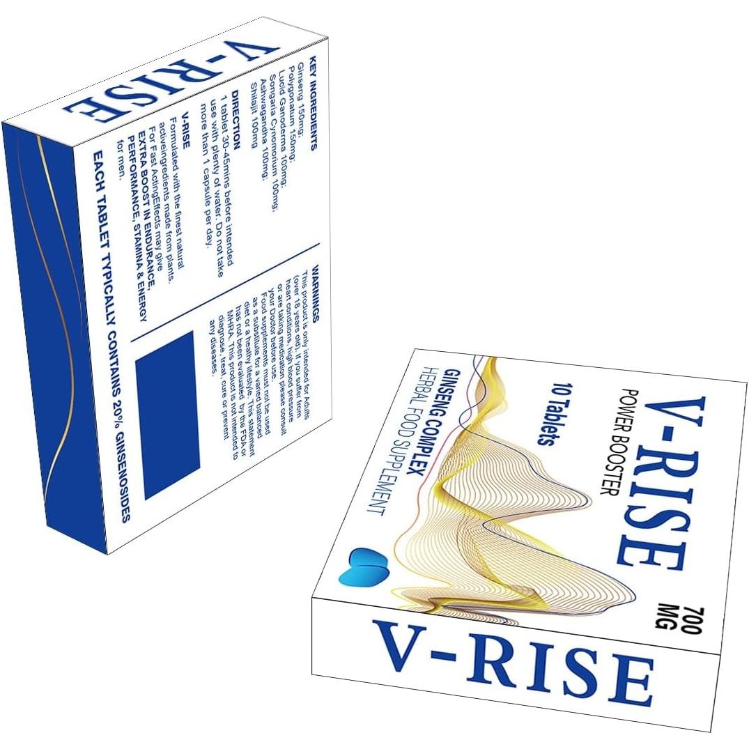 V-RISE Blue-New Stronger for Longer Formula for Men - Ultra Strong Performance Enhancing Pills, Stamina Endurance Booster Blue Supplement Pills for Men - 10 Ginseng Tablets 700MG