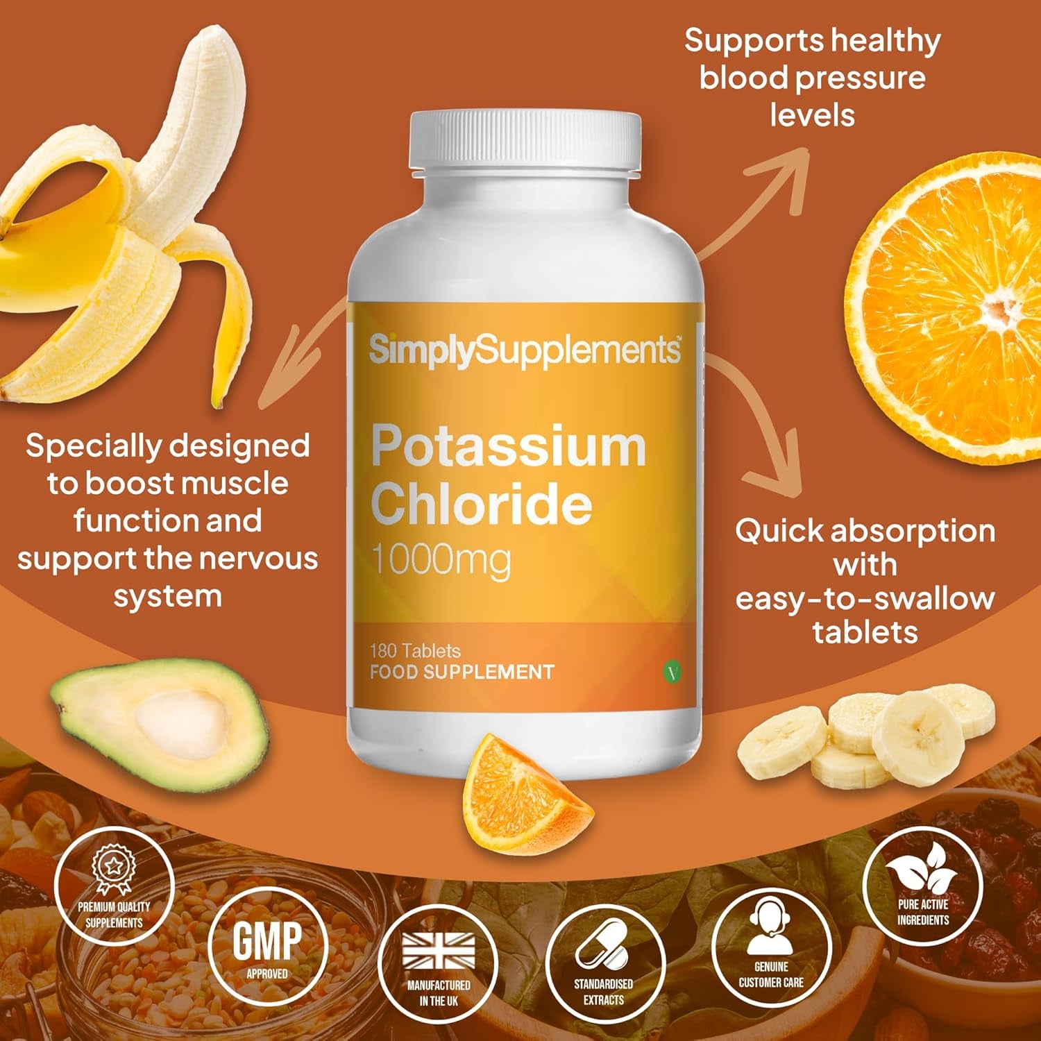 Potassium Chloride 1000Mg | Supports Normal Muscle Function & Blood Pressure | Vegan & Vegetarian Friendly | 180 Tablets = 3 Months’ Supply