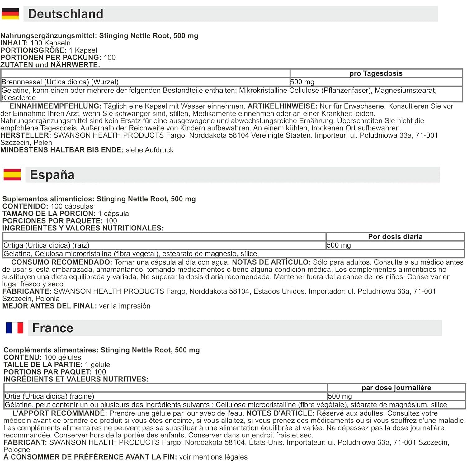 Swanson - Stinging Nettle Root | Herbal Support for Prostate and Joint Health | 500Mg Capsules - 100 Count