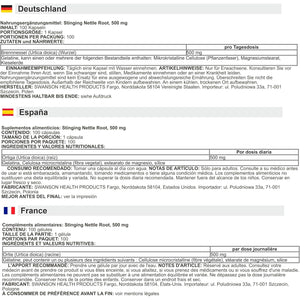 Swanson - Stinging Nettle Root | Herbal Support for Prostate and Joint Health | 500Mg Capsules - 100 Count