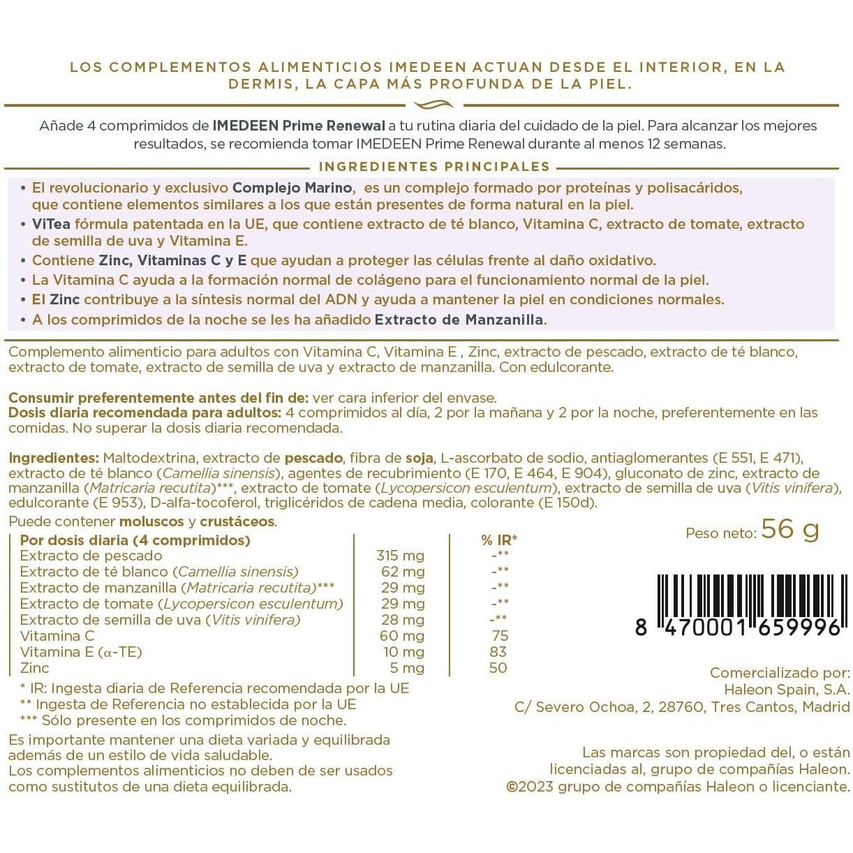 IMEDEEN Prime Renewal Anti-Aging Dietary Supplement — Vitea, Marine Complex, Vitamin C, E, and Zinc — Contributes to Collagen Formation — 120 Tablets