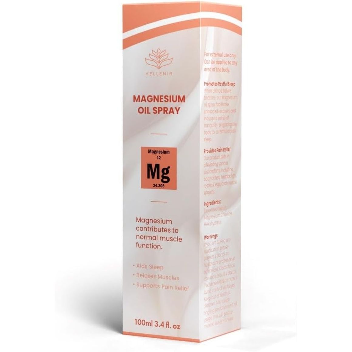 Magnesium Oil Spray 100Ml | Natural Repair Magnesium Spray for Sleep, Restless Legs, Sore Muscles | Menopause Relief | Vegan | by Hellenia