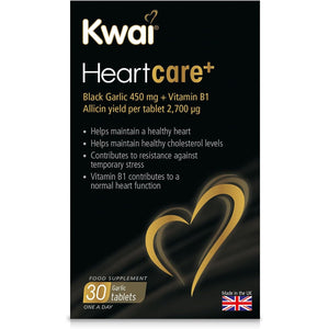 Kwai Heartcare+ Black Garlic | Garlic Capsules Odourless & Vitamin B1 I Healthy Cholesterol Levels and a Healthy Heart, Rich in Antioxidants | 450Mg Garlic per Tablet | 30 Tablets