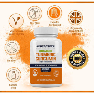 Organic Turmeric Curcumin High Strength and Organic Black Pepper 120 Veg Capsules Advanced Turmeric with Active Ingredient Curcumin Organic Vegan 120 Capsules