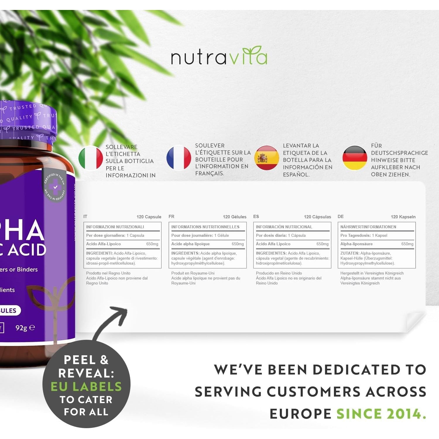 Alpha Lipoic Acid 650Mg – 120 High Strength ALA Vegan Friendly Capsules – 4 Month Supply – Alpha-Lipoic Acid – No Synthetic Binders or Fillers – Made in the UK by Nutravita