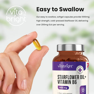 Starflower Oil Capsules 1000Mg | 3 Months High GLA Borage with Vitamin B6 | Cold Pressed Star Flower Oil 1000Mg Softgels | Vitabright Starflower Supplement High Strength