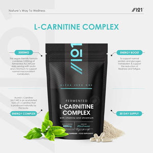 L-Carnitine 3000Mg with Bioperine - 120 Vegan Capsules - Energy & Metabolism Support - High Strength Acetyl L-Carnitine Complex (1 Month Supply) by Alpha01