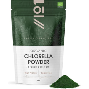 Organic Chlorella Powder 200G - Broken Cell Wall - Cold Pressed – Resealable and Recyclable Pouch by Alpha01