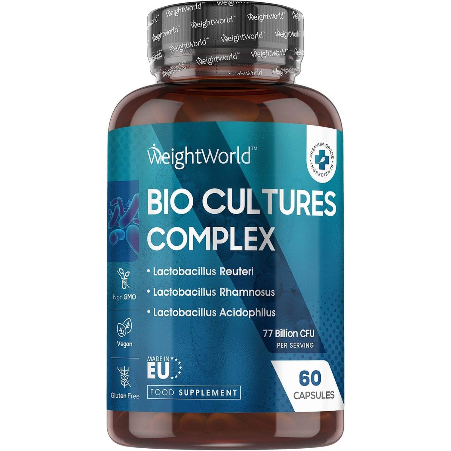 Bio Cultures Complex Probiotics and Prebiotics - 77 Billion CFU - 20 Live Cultures - 60 Capsules - Strains like Lactobacillus Acidophilus & Casei - Prebiotic and Probiotic Supplements for Women & Men