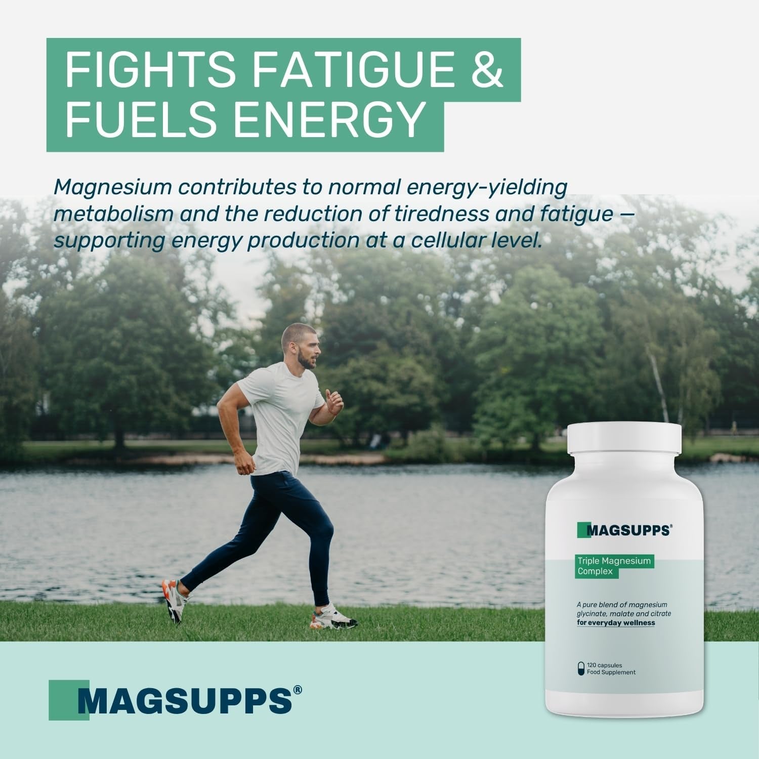 MAGSUPPS Triple Magnesium Complex for Muscles, Calm, Sleep & Energy - 300Mg of Pure Magnesium Glycinate, Malate & Citrate - 120 Capsules - 40 Servings - UK Made - Lab Tested - No Fillers