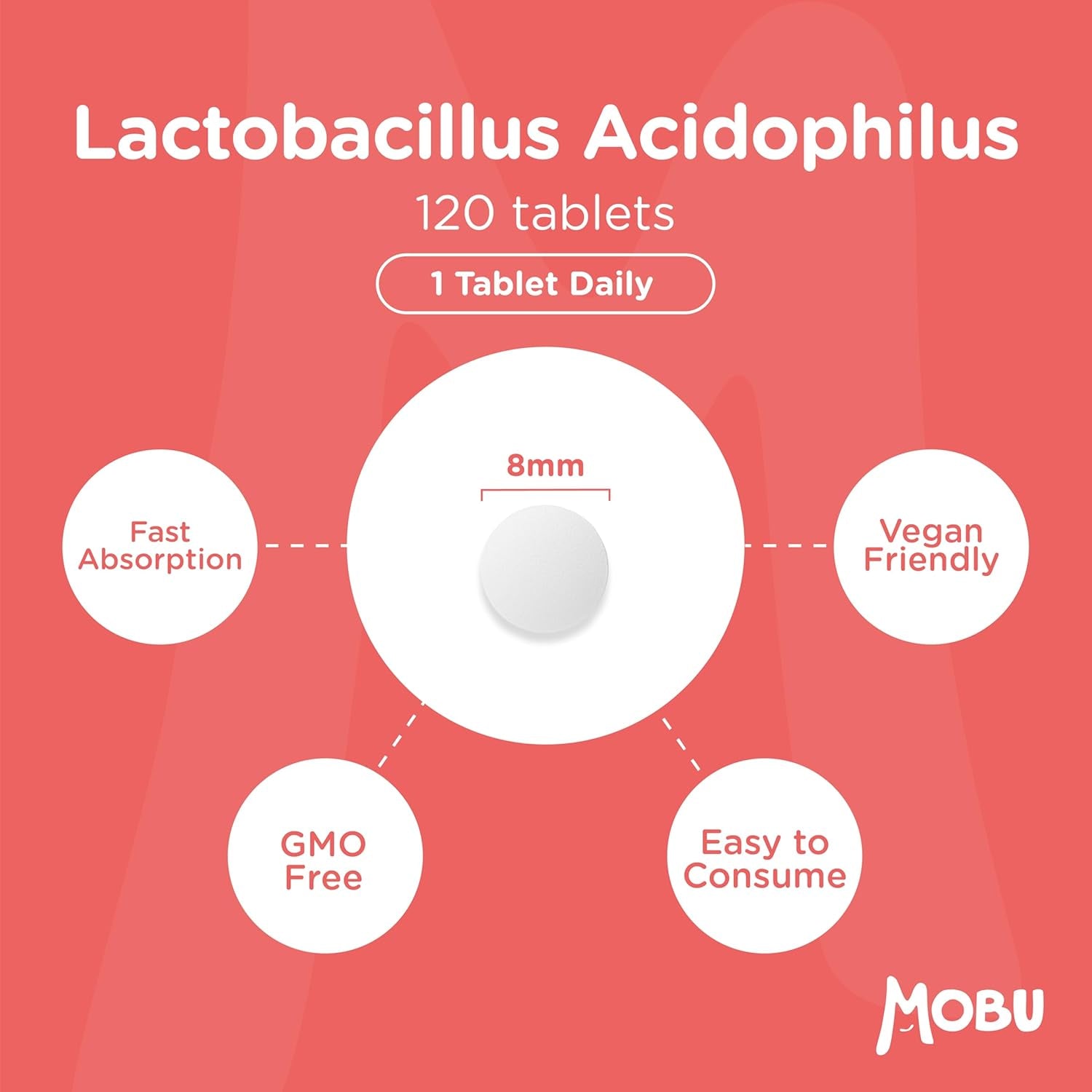 Acidophilus Lactobacillus 50Mg Probiotic - 120 Tablets 500 Million CFU - Supports Healthy Gut Microbiome and Digestion System - Bloating Relief Probiotics - UK Made - GMP Approved - MOBU
