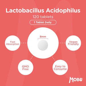 Acidophilus Lactobacillus 50Mg Probiotic - 120 Tablets 500 Million CFU - Supports Healthy Gut Microbiome and Digestion System - Bloating Relief Probiotics - UK Made - GMP Approved - MOBU