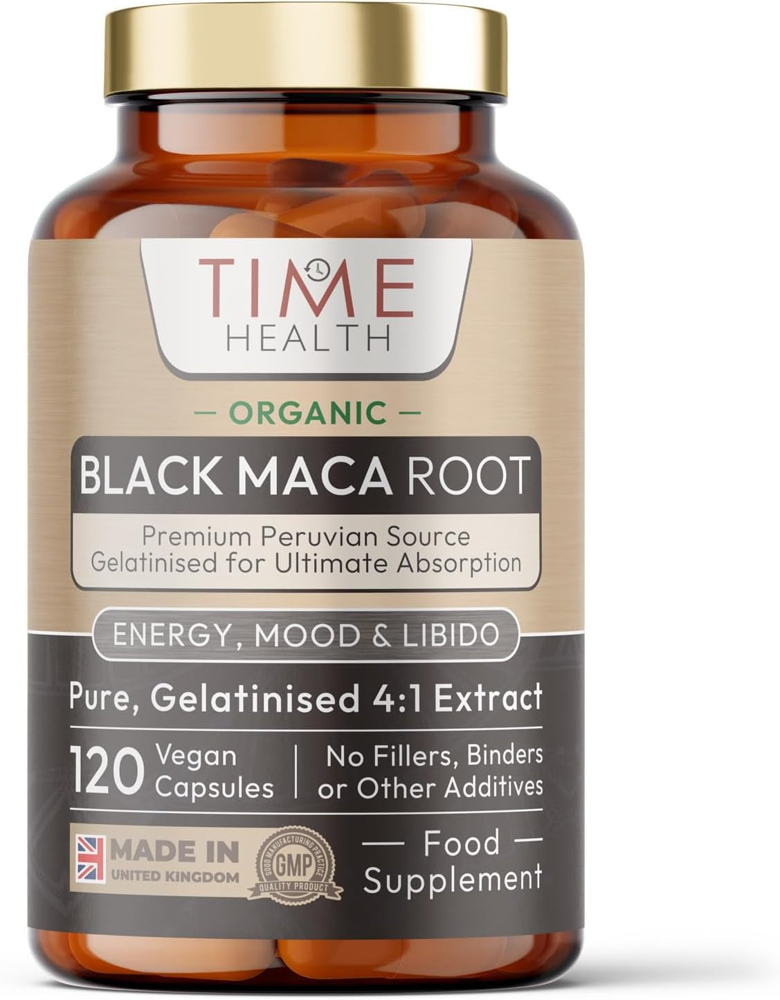 Gelatinized Black Maca Root - 2600Mg Wholefood Equivalent - Peruvian - Soil Association Certified Organic - Vegan - GMP Standards - No Fillers, Binders or Flow Agents - Pullulan (120 Capsules)