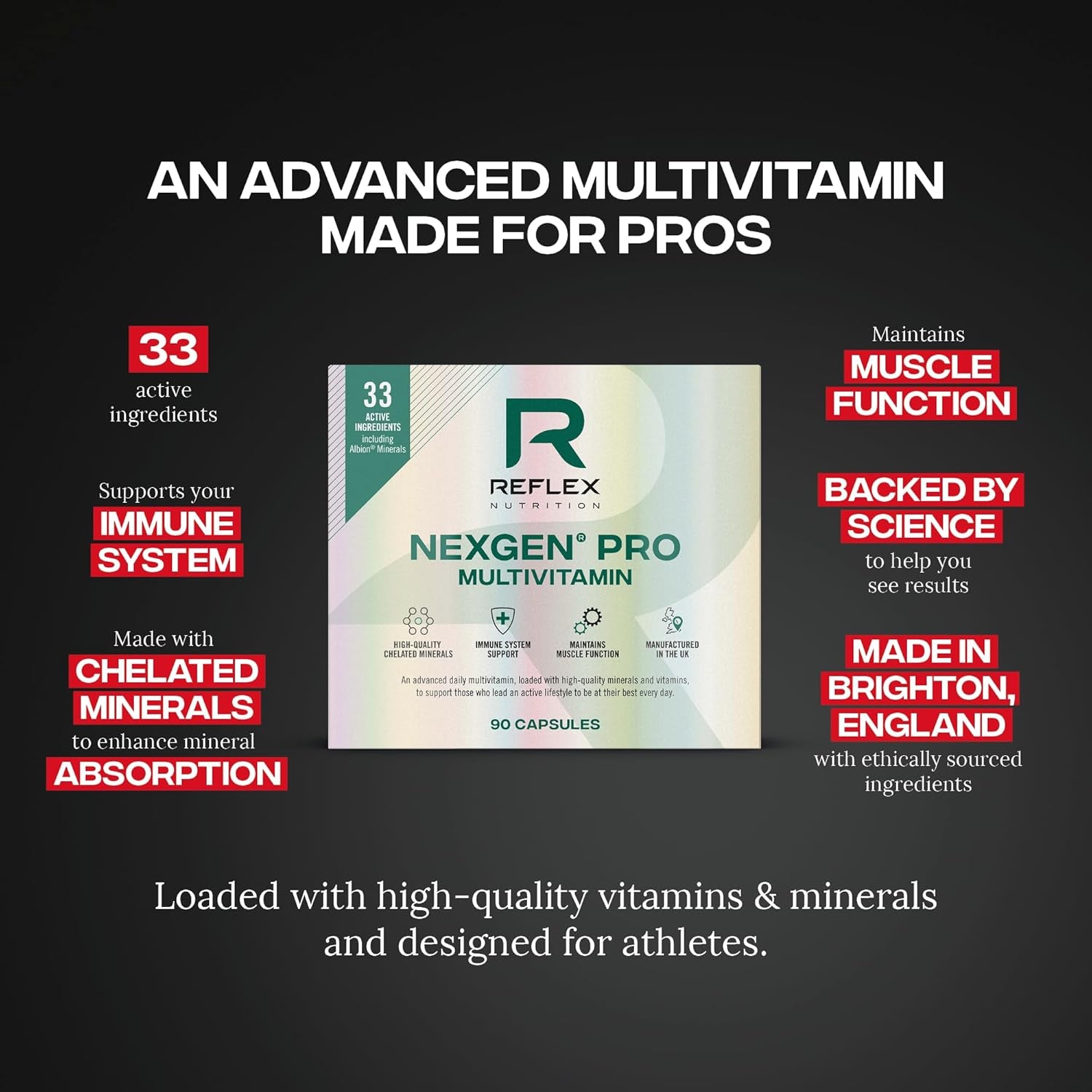 Reflex Nutrition Nexgen® Pro Multivitamins and Minerals for Immune Support (90 Caps) - for Active Lifestyles - Multi Mineral and Vitamins for Immune System - Vitamin D Magnesium Vitamin C Zinc