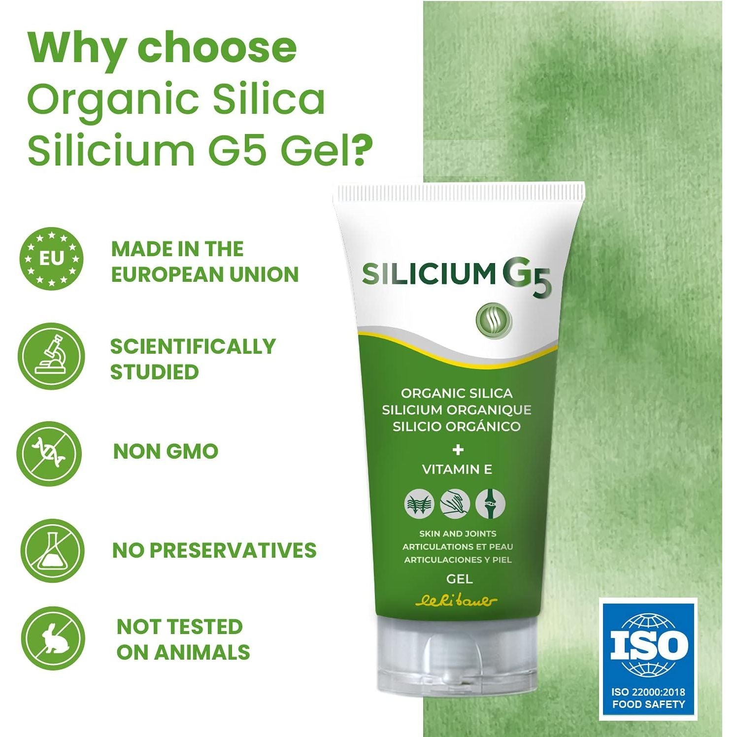 Silicium G5 Gel | Silica Gel with Vitamin E Collagen Booster| Pain Relief Gel for Joints Muscles and Bone Pain | Joint Care Supplements | Skin Regenerator. 150 Ml.