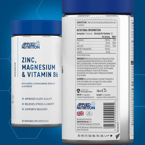 Applied Nutrition Zinc, Magnesium & Vitamin B6 with Ashwagandha Capsules - Natural Support for Hormonal Balance, Sleep Support & Stress Relief - 90 Capsules (30 Servings)
