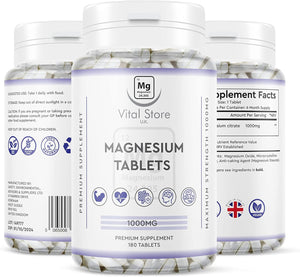 Magnesium Tablets 180Ct - 1000MG Providing 400MG Elemental Magnesium - Vegan 6 Month Supply 180 Magnesium Tablets - Magnesium Supplements