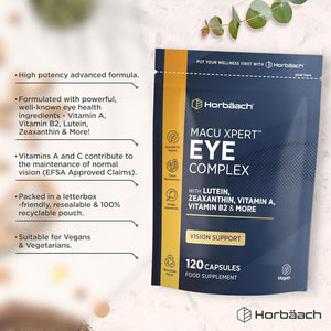 Lutein and Zeaxanthin Supplement for Eyes | High Strength Complex with Vitamin A, E, C, B2, Zinc, Copper and Beta Carotene | 120 Vegan Capsules | by Horbaach