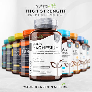 Super Strength 1480Mg – 180 Vegan Magnesium Citrate Capsules Not Magnesium Tablets – High Absorption, Premium Magnesium Supplements – 90 Days Supply – Made in the UK by Nutravita