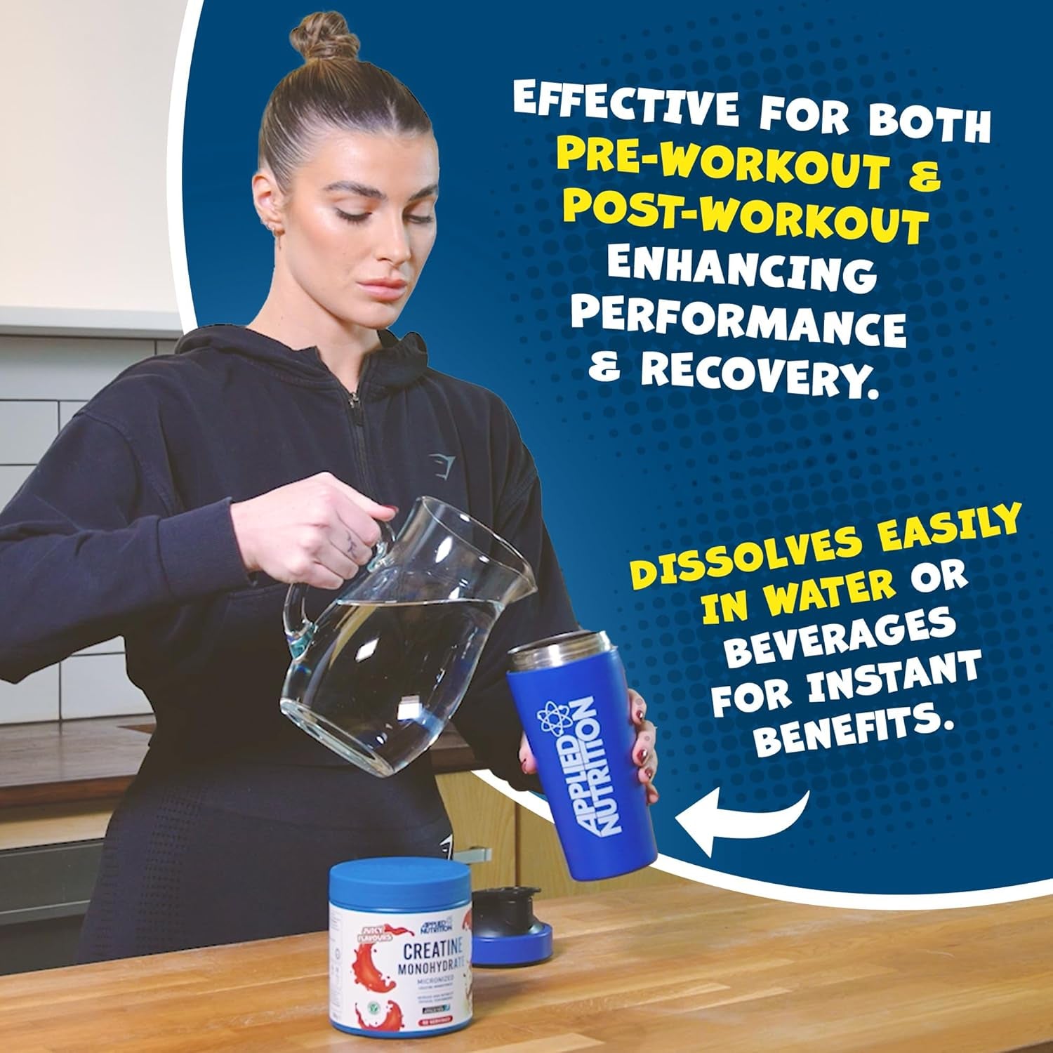 Applied Nutrition Creatine Monohydrate Powder 500G – 100% Micronized Creatine – 5G per Serving – Unflavoured – Supports High-Intensity Performance – 100 Servings