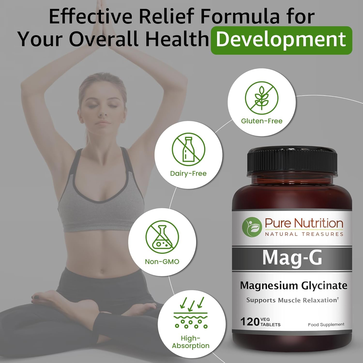 Pure Nutrition Magg - Magnesium Glycinate Supplement for Men and Women | High Absorption Supplement | 200Mg Elemental Magnesium | 120 Veg Tabs