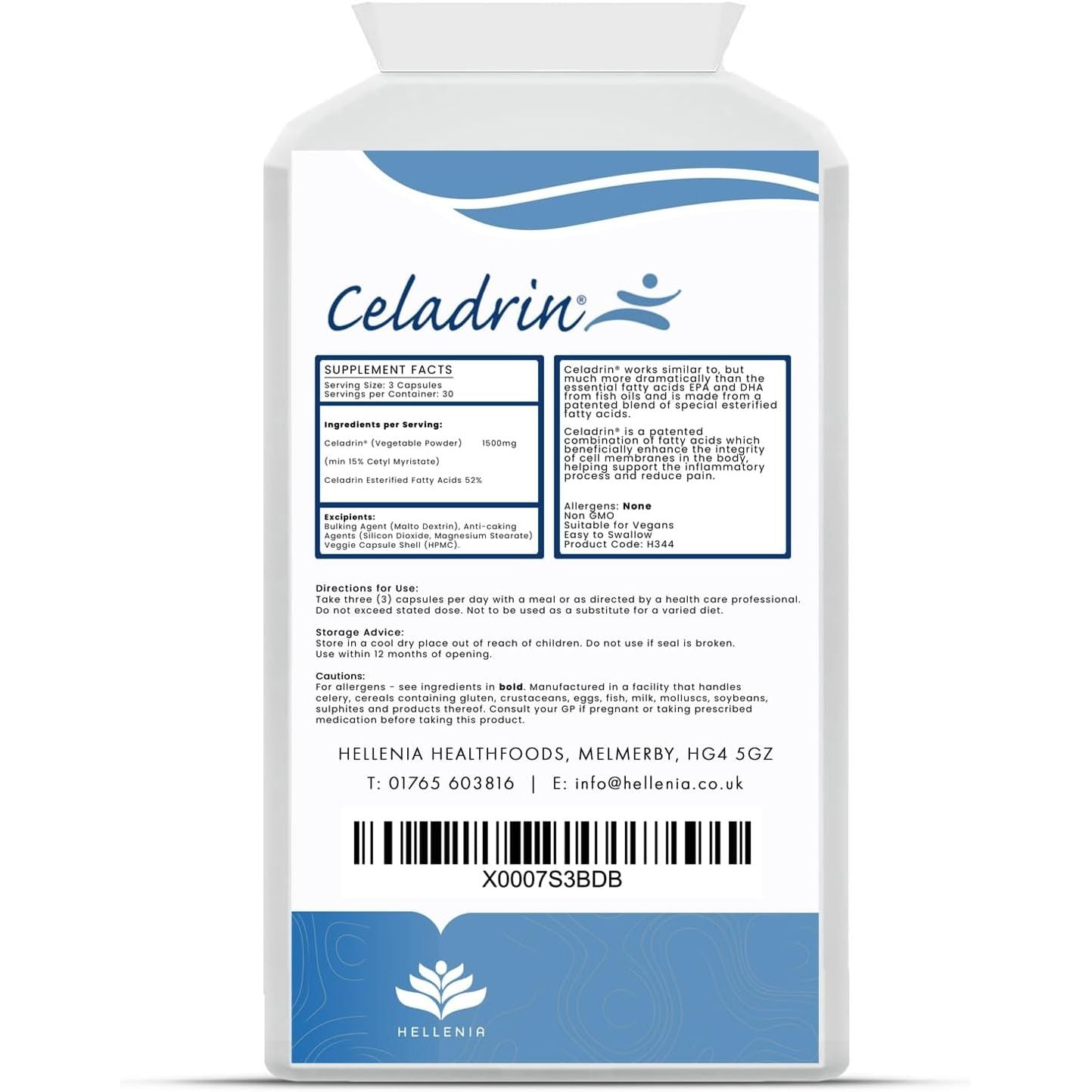 Celadrin® Capsules 500Mg | Potent Joint Care Supplement | Branded Ingredient | Clinically Researched for Improved Joint Function & Mobility | 90 Capsules - Vegan Friendly | Made in the UK by Hellenia