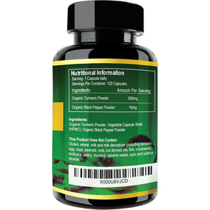 Ultra Pure Organic Turmeric Curcumin and Organic Black Pepper Capsules High Strength Food Supplement 120 Veg Capsules Soil Association Organic Certified and Vegetarian Society Approved - Made in UK