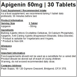 Apigenin 50Mg - 30 Tablets - Vegan - Pre-Bed - Non-Gm