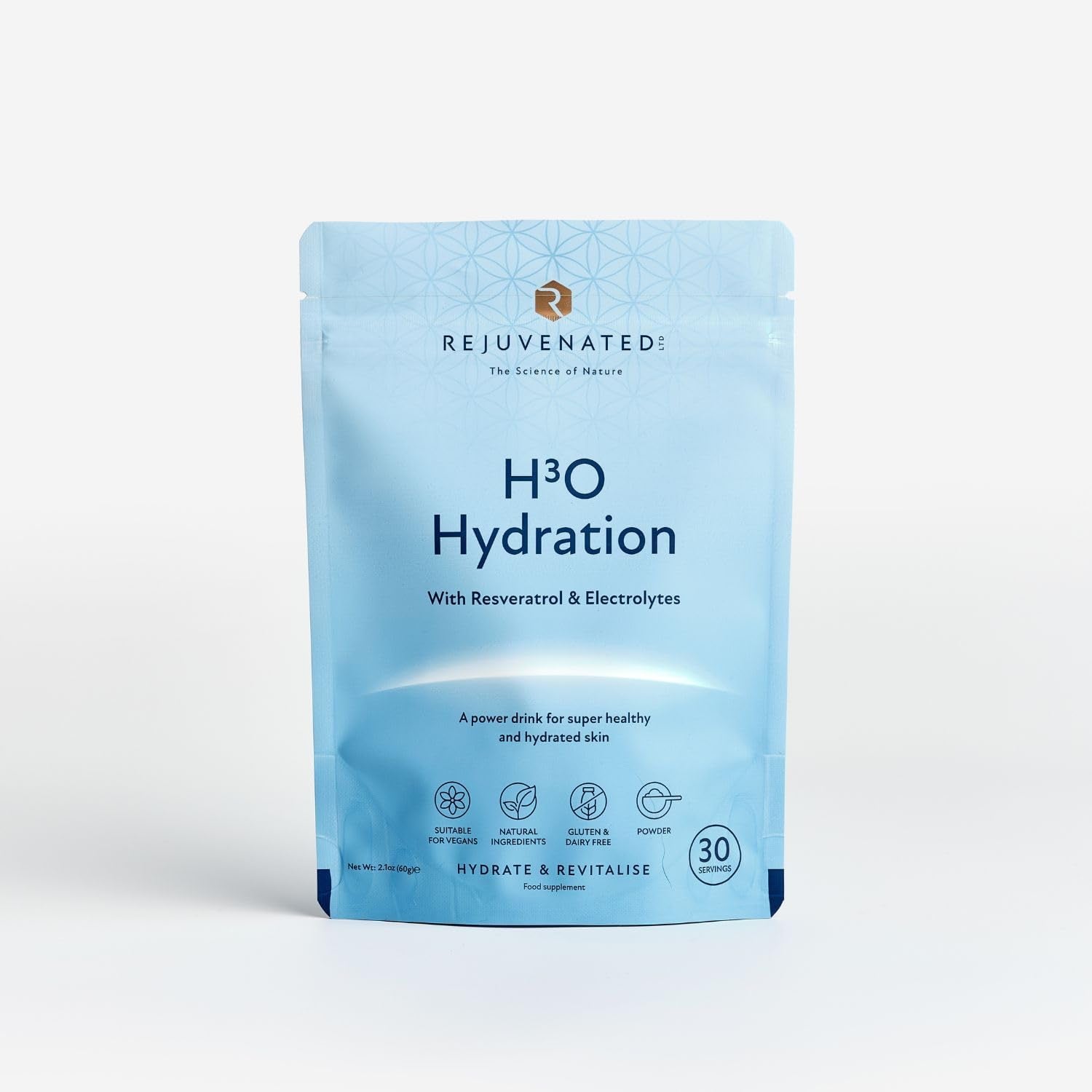 Rejuvenated H3O Hydration - Hyaluronic Acid & Resveratrol Drink for Skin & Body Hydration - Power Drink for Healthy and Hydrated Skin with Hyaluronic Acid (30 Servings)