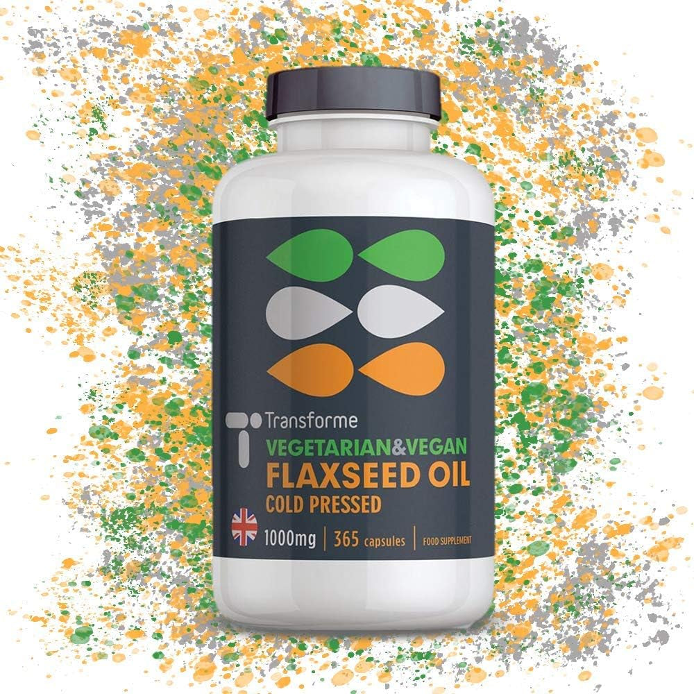 Flaxseed Oil Capsules Vegan Omega 3 6 9, 2000Mg Serving, ALA, LA and Oleic Acid, 180 1000Mg Softgels, Vegetarian Cold Pressed Flaxseed Oil, UK Made, by Transforme