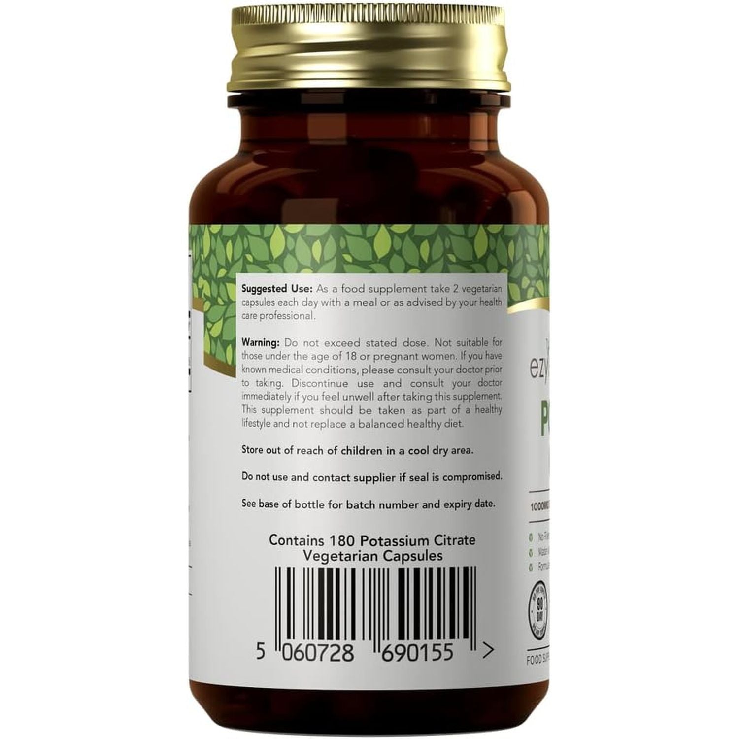 Ezyleaf Potassium Citrate | 180 High Strength Potassium-Capsules - 1000Mg Citrate per Serving | Potasium Supplements | Clean, No Fillers Formula | Vegan, Non-Gmo Gluten & Allergen Free | UK