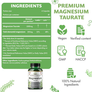 Source of Nature® | Magnesium Taurate 625Mg | 180 Capsules | 45-Day Supply | 50Mg Elemental | High Absorption | Gentle on Stomach | Lab-Tested Purity
