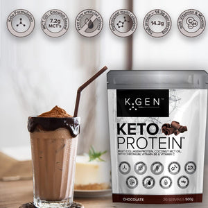 K-GEN™ Keto Collagen Protein Powder Natural Multi Collagen Chocolate Blend, Coconut MCT Vitamin C+B6 | UK Made Advanced Ketosis for Keto & Paleo | Low Carb Free-From: Sugar, Whey & Gluten