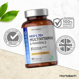 Multivitamin Tablets for Men and Women 70 plus | 90 Count | with 32 Essential Vitamin and Minerals for 70+ | Suitable for Vegetarians | by Horbaach