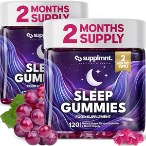 Supplmnt. Sleep Gummies for Adults | 4-Month Supply Sugar Free, Vegan – with Natural 5HTP Griffonia Seed & Valerian Root Extract, Magnesium, L-Theanine, Glycine | Grape Flavour Sleep Supplement, 120Ct