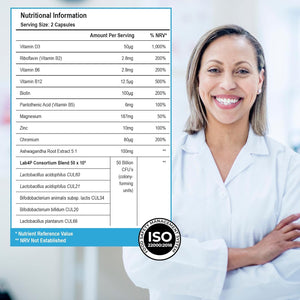 Health & Her Peri & Menopause Biome 50Bn Live Cultures Supplements for Women - Ashwagandha, Magnesium, Zinc - 1 Month Supply, 60 Capsules - Phytoestrogen Free