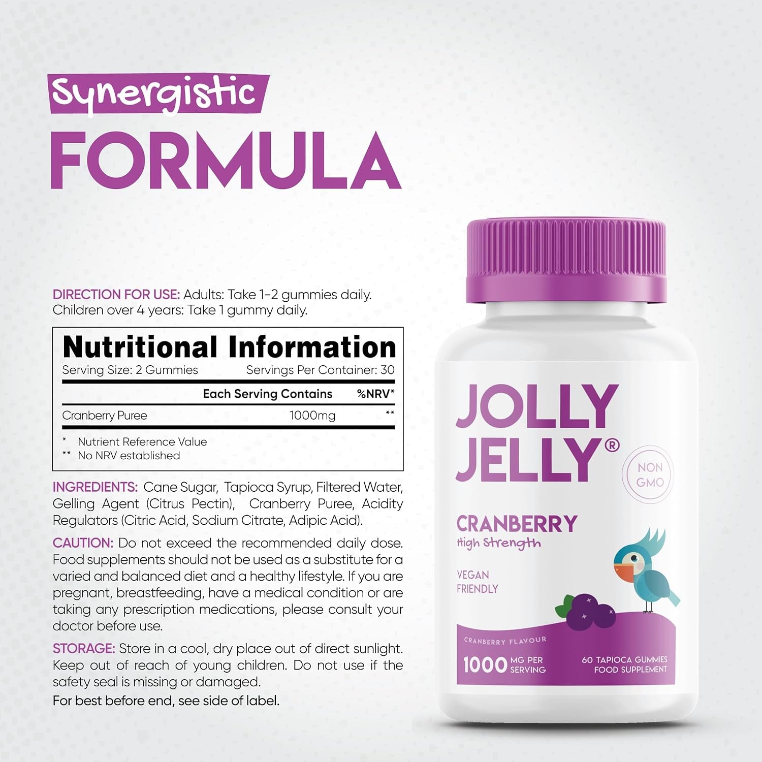 Cranberry Gummies 1000Mg - High Strength Cranberry Supplement - Not Capsules or Tablets - Cranberry Flavour - Kosher, Halal - 60 Vegan Gummies.