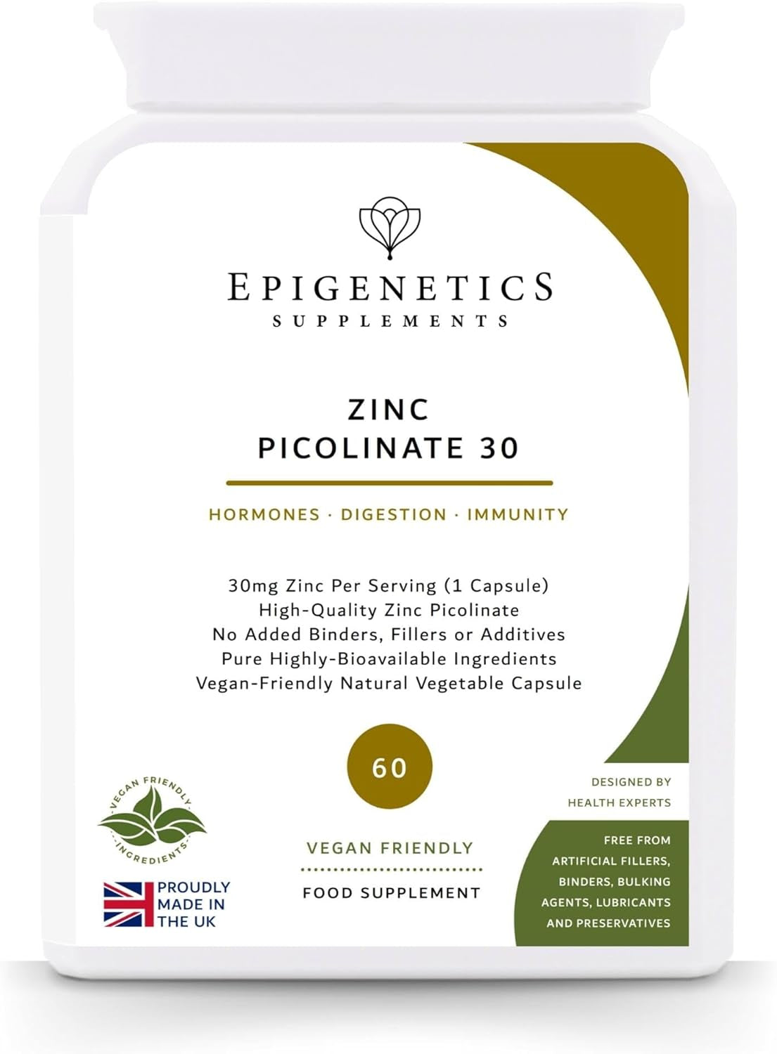 Zinc Picolinate 30 | 30Mg Zinc Supplements for Men & Women | High Strength Mineral Supplement | 2 Months Supply, 60 Vegan Capsules, Made in UK