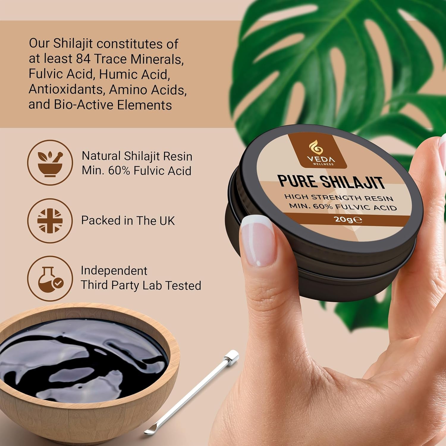 Pure Shilajit Resin 20G - 70%+ Fulvic Acid, Ethically Sourced from Siberian Mountains, ISO 17025 Lab Tested, 84+ Minerals, Vegan, No Additives