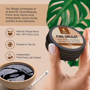 Pure Shilajit Resin 20G - 70%+ Fulvic Acid, Ethically Sourced from Siberian Mountains, ISO 17025 Lab Tested, 84+ Minerals, Vegan, No Additives