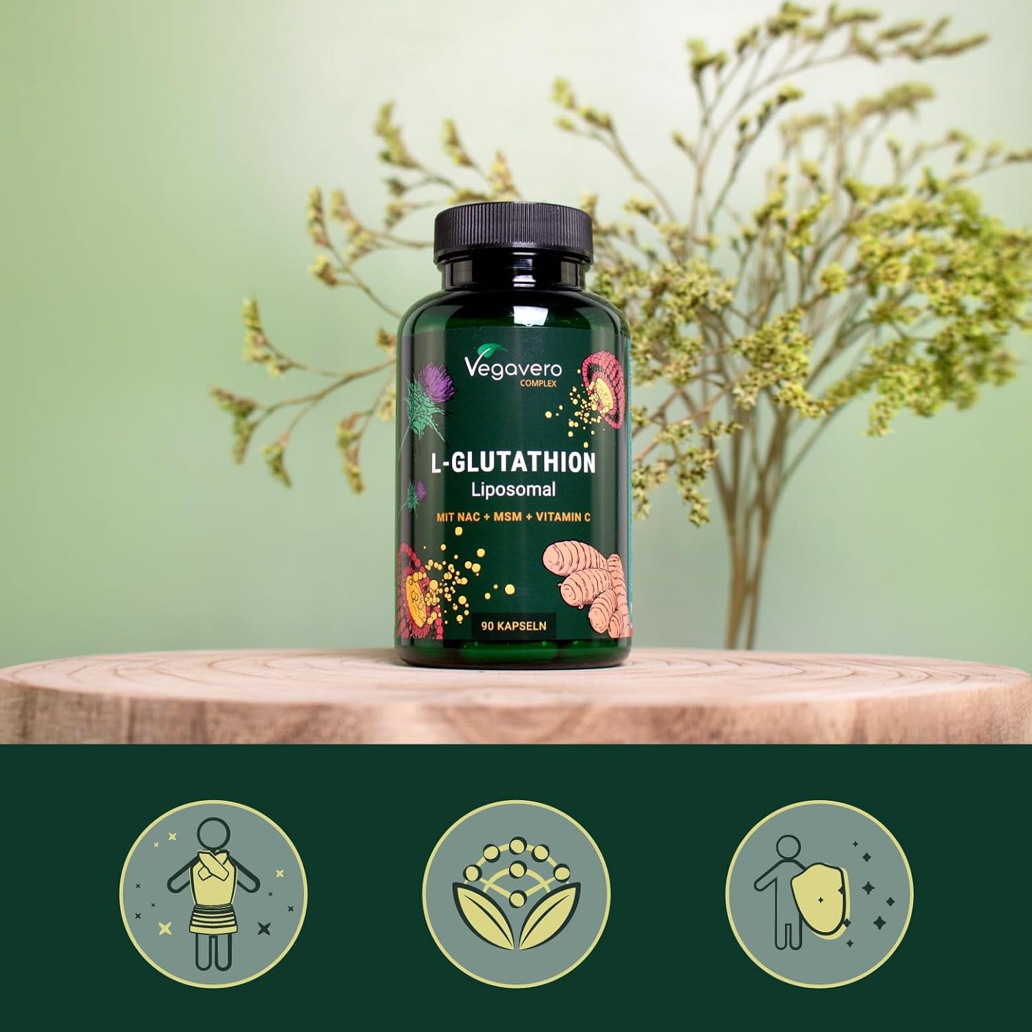 Vegavero L-Glutathione Complex | with Glycin, Pureway-C® Vitamin C Liposomal and MSM | NO Additives | Vegan | 90 Capsules