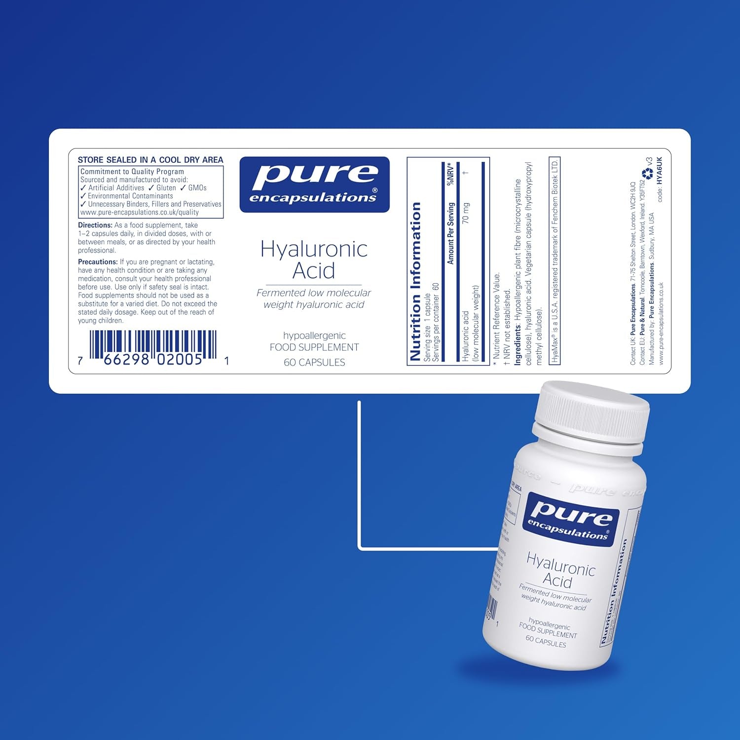 Pure Encapsulations Hyaluronic Acid - High Absorption Supplement - 60 Capsules