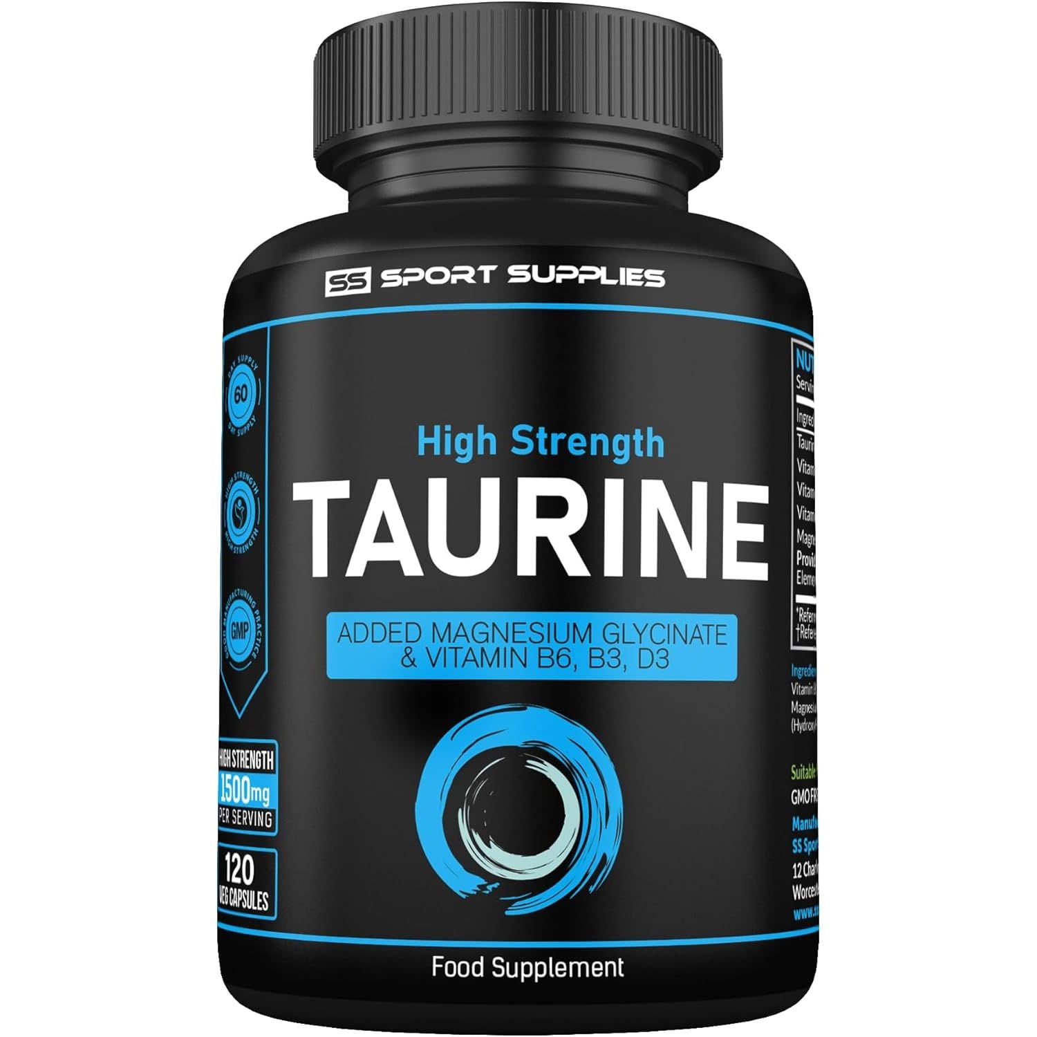 Taurine Supplement 1500Mg Capsules per Serving - Added Magnesium Glycinate, Vitamin B6, B3 and Vitamin D3-120 High Strength Taurine Capsules - (2 Capsules per Serving)