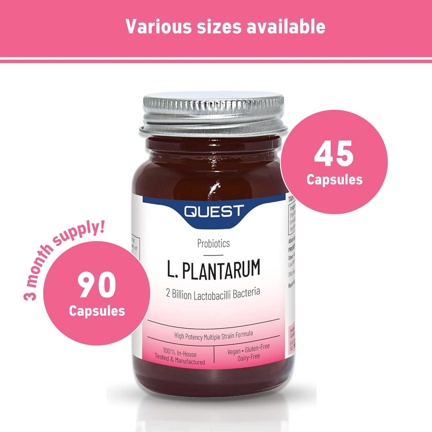Quest L Plantarum Probiotic Capsules 2 Billion CFU for Immune & Digestive Support. Helps Restore Gut Friendly Bacteria & Regulate Immune Responses. Vegan & Gluten Free (90 Capsules)